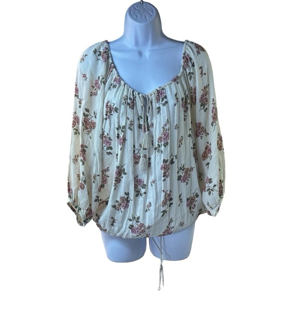 Denim & Supply Ralph Lauren RL Boho Cream Floral Prairie Blouse Top Sz Small